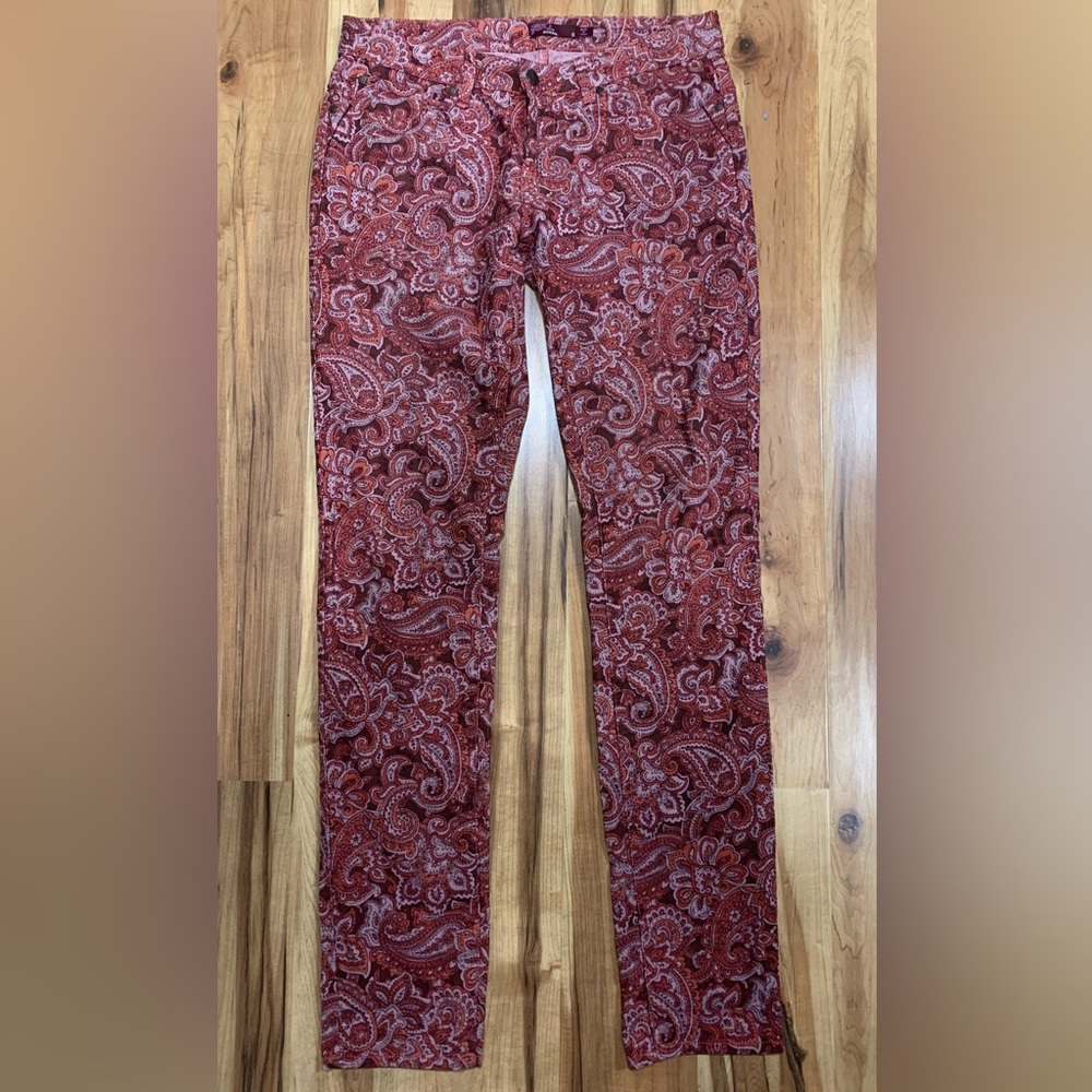 Prana Trinity Cord Pant Rhubarb Paisely Womens 8 Stretch Straight Leg Corduroy